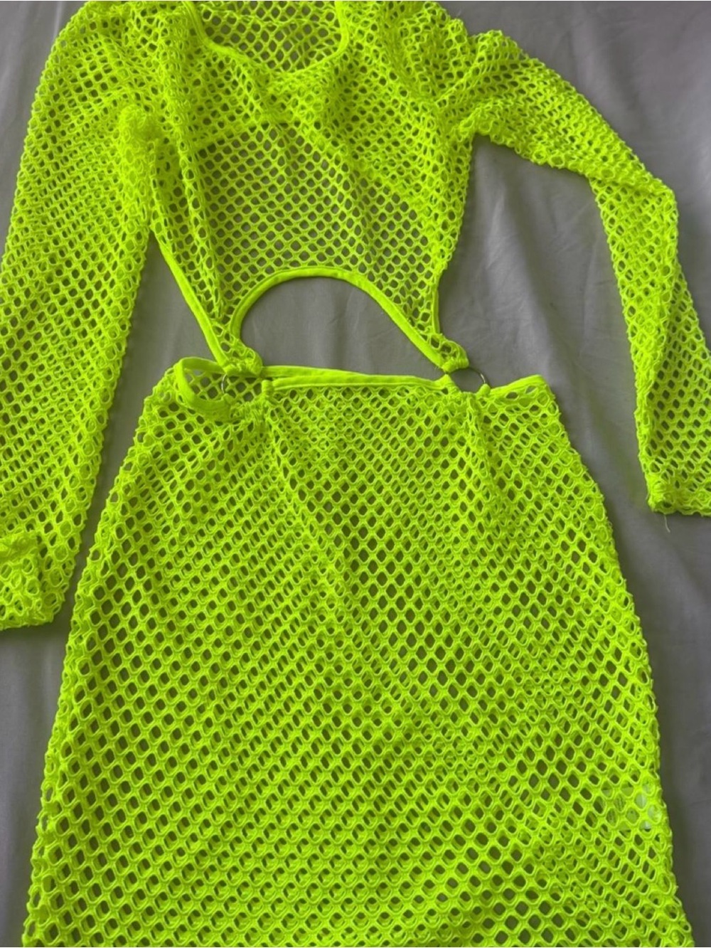 Neon yellow mesh long sleeve dress